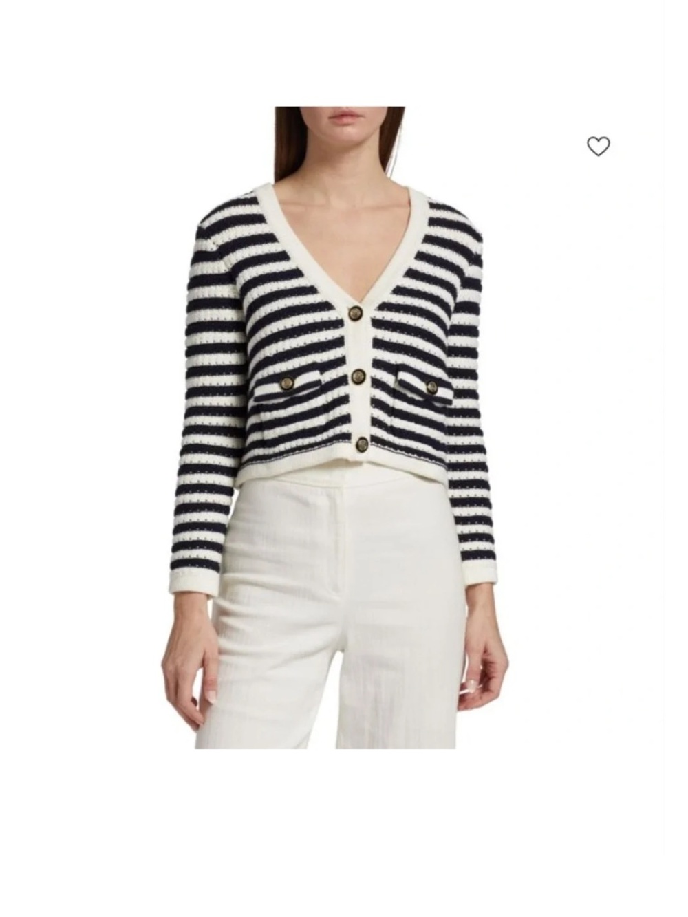 ba&sh Paris Black & Cream Striped Knit Cardigan Sweater Size L